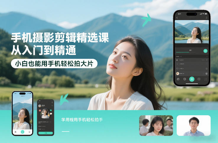 手机摄影剪辑精选课，从入门到精通，小白也能用手机轻松拍大片-轻创联盟