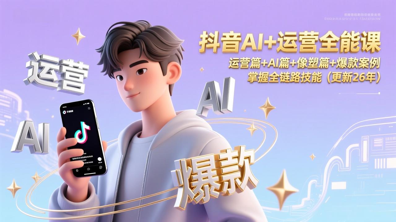 抖音AI+运营全能课，运营篇+AI篇+像塑篇+爆款案例，掌握全链路技能(更新26年-轻创联盟