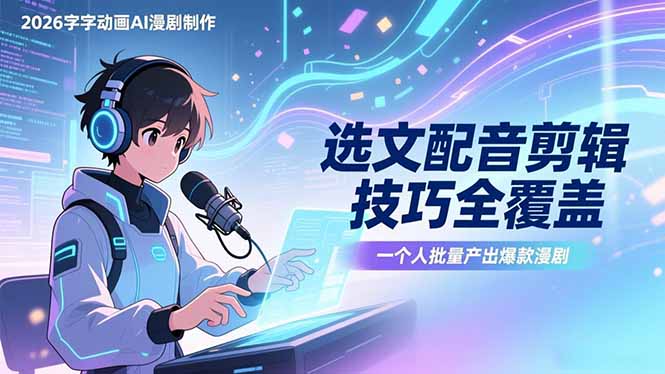 2026字字动画AI漫剧制作-1期，选文配音剪辑技巧全覆盖，一个人就能批量产出爆款漫剧-轻创联盟