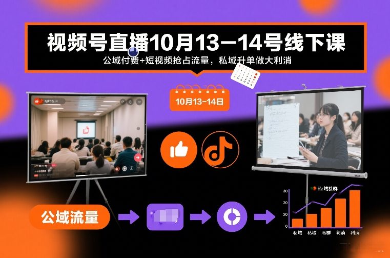 视频号直播10月13-14号线下课，公域付费+短视频抢占流量，私域升单做大利消-轻创联盟