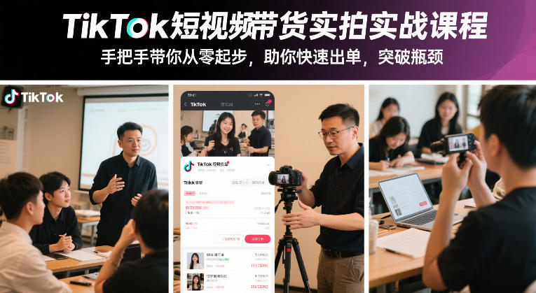 TikTok短视频带货实拍实战课程，手把手带你从零起步，助你快速出单，突破瓶颈-轻创联盟