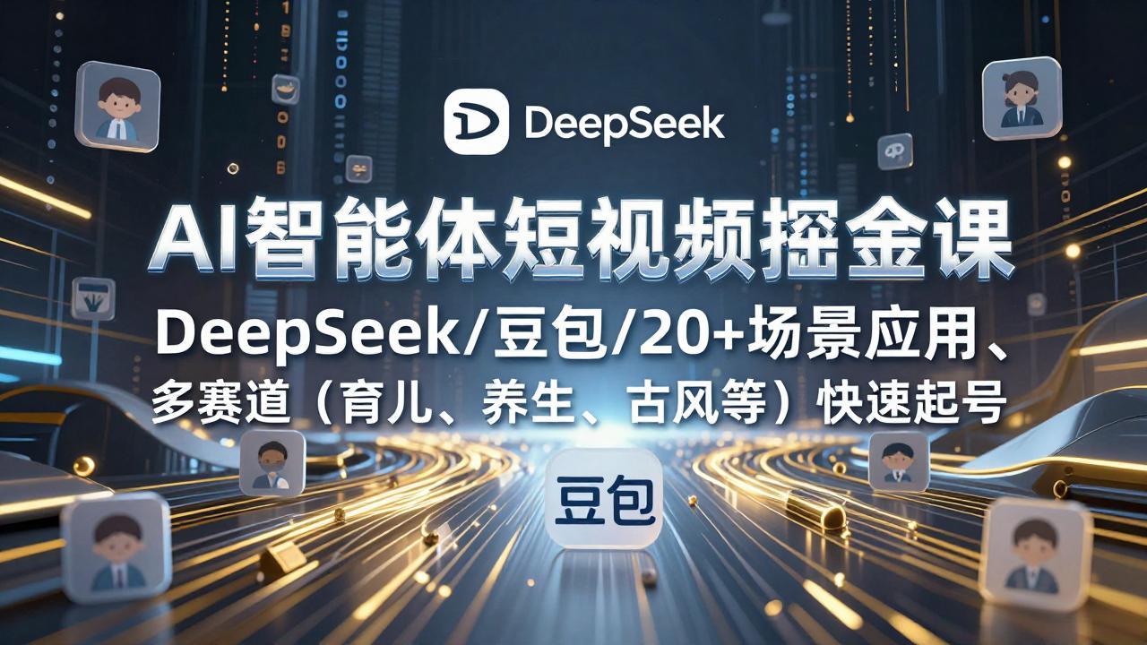 AI智能体短视频掘金课，DeepSeek/豆包/20+场景应用、多赛道(育儿、养生、古风等-轻创联盟