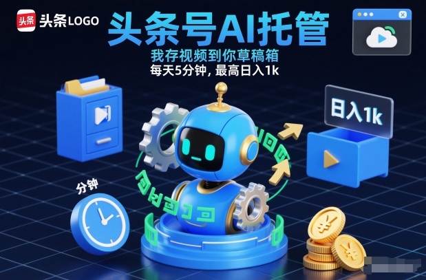头条号AI托管，我存视频到你草稿箱，每天5分钟，最高日入1k【揭秘】-轻创联盟