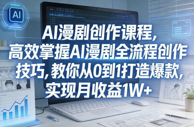 某社群AI漫剧创作课程，高效掌握AI漫剧全流程创作技巧，教你从0到1打造爆款，实现月收益1W+-轻创联盟