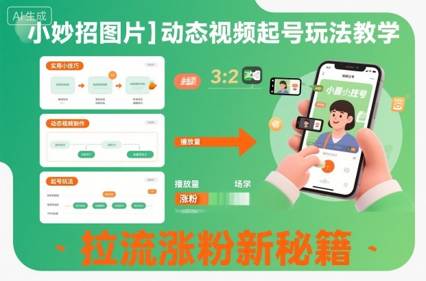 小妙招图片+动态视频起号玩法教学,拉流涨粉新秘籍-轻创联盟