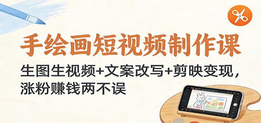 手绘画短视频制作课：生图生视频+文案改写+剪映变现，涨粉赚钱两不误-轻创联盟