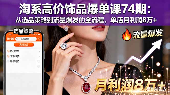淘系高价饰品爆单课74期:从选品策略到流量爆发的全流程,单店月利润8万+-轻创联盟