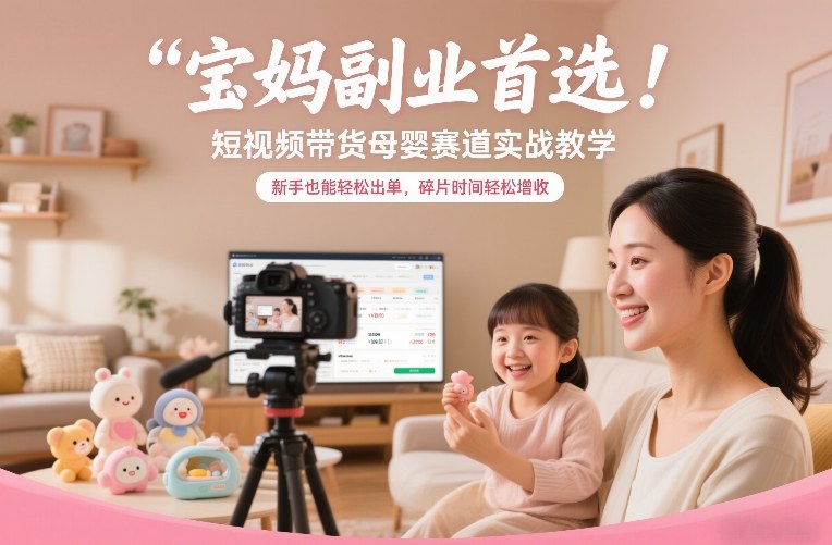 宝妈副业首选！短视频带货母婴赛道实战教学，新手也能轻松出单，碎片时间轻松增收-轻创联盟