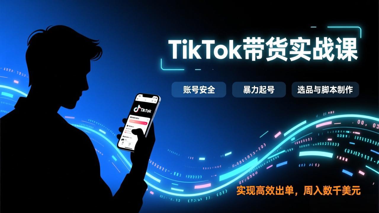TikTok带货实战课，涵盖账号安全、暴力起号、选品与脚本制作，实现高效出单，周入数千美元-轻创联盟