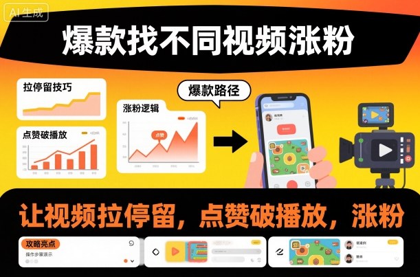 爆款找不同视频涨粉,让视频拉停留,实现点赞,破播放,涨粉-轻创联盟