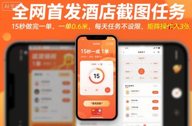 全网首发酒店截图任务，15秒做完一单，一单0.6米，每天任务不设限，矩阵操作日入3张【揭秘】-轻创联盟
