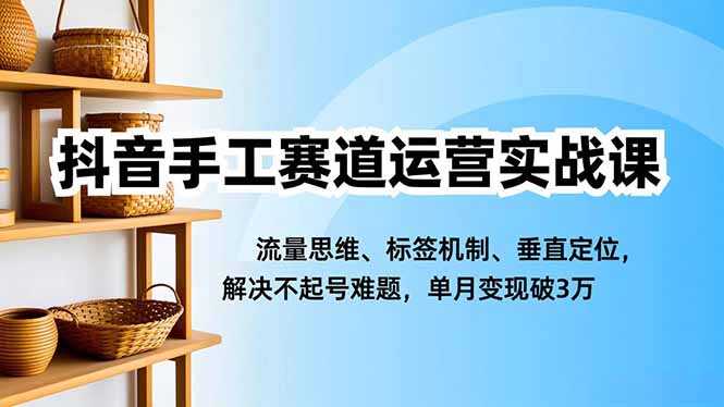 抖音手工赛道运营实战课，流量思维、标签机制、垂直定位，解决不起号难题，单月变现破3万-轻创联盟