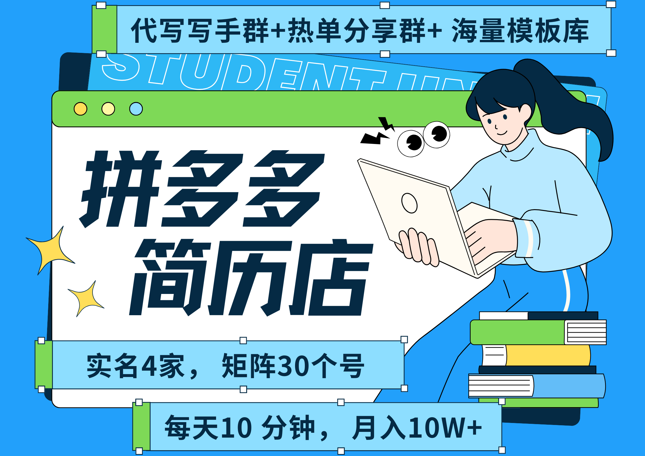 拼多多 虚拟资料 简历 海报代写 全SOP流程 毫无保留分享（含后端资料以及代写渠道）每天十分钟 每人实名四个店 矩阵30个账号 轻轻松松 月入10W-轻创联盟