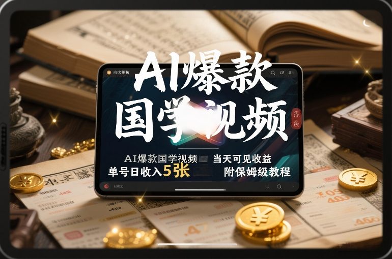 AI爆款国学视频，独家起号方法，小白直接上手，当天可见收益，单号日收入5张+附保姆级教程-轻创联盟
