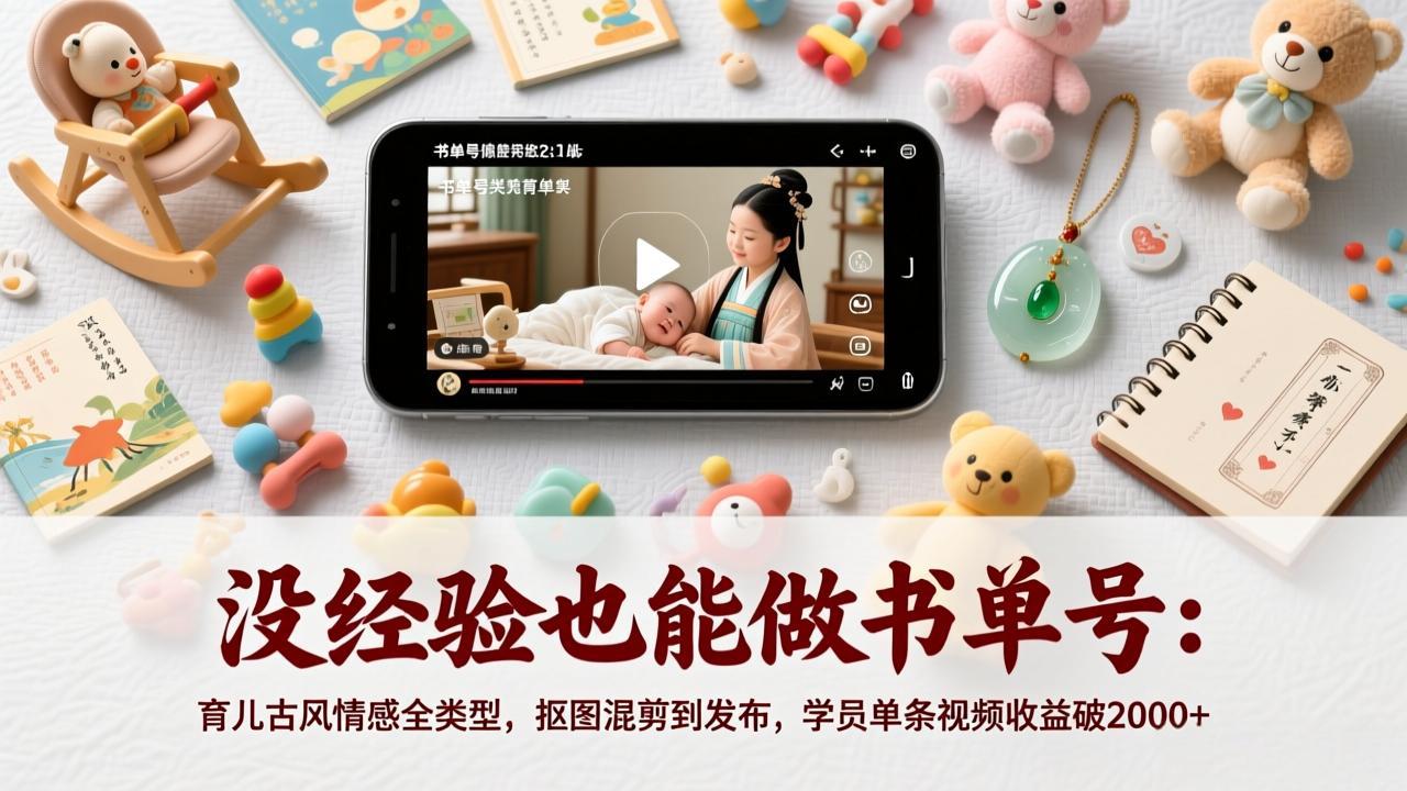 没经验也能做书单号：育儿古风情感全类型，抠图混剪到发布，学员单条视频收益破2000+-轻创联盟