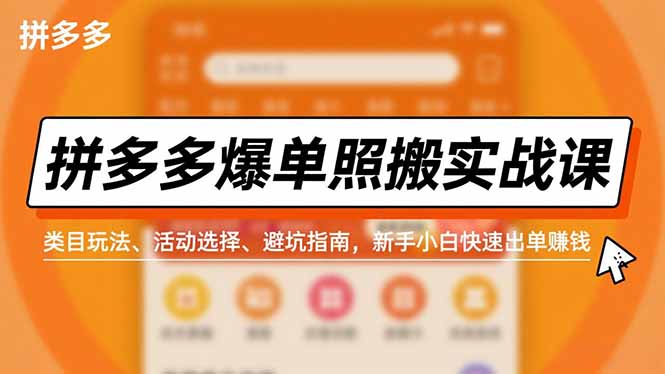 拼多多爆单照搬实战课，类目玩法、活动选择、避坑指南，新手小白快速出单赚钱-轻创联盟
