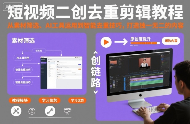 短视频二创去重剪辑教程,从素材筛选、AI工具运用到智能去重技巧,打造独一无二的内容-轻创联盟