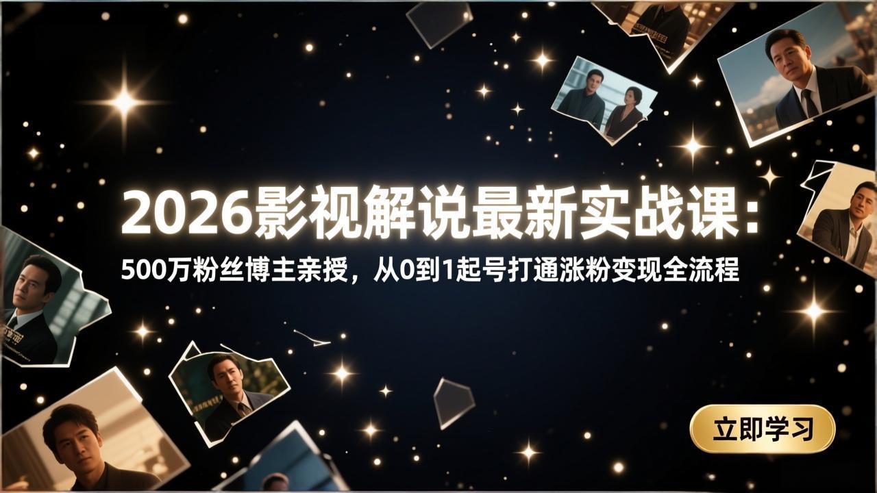 2026影视解说最新实战课：500万粉丝博主亲授，从0到1起号打通涨粉变现全流程-轻创联盟