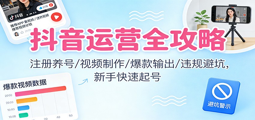 抖音运营全攻略：注册养号/视频制作/爆款输出/违规避坑，新手快速起号-轻创联盟
