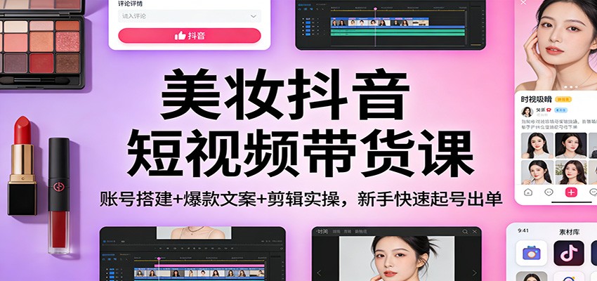美妆抖音短视频带货课：账号搭建+爆款文案+剪辑实操，新手快速起号出单-轻创联盟