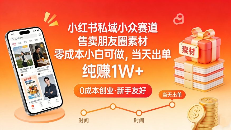 小红书私域小众赛道，售卖朋友圈素材，零成本小白可做，当天出单，月入1W+-轻创联盟