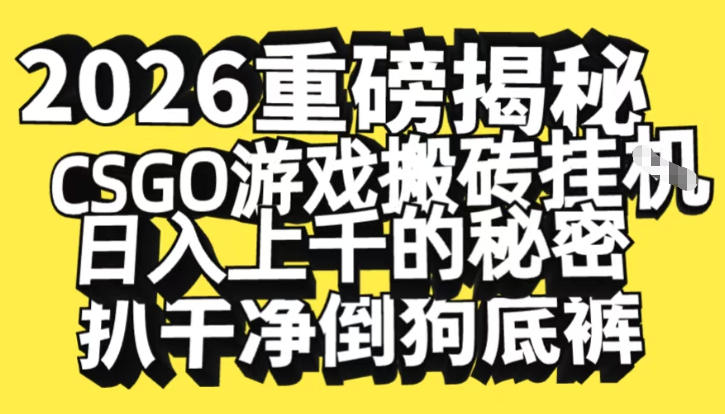 2026开年重磅解密，CSGO游戏搬砖挂G日入1k+的秘密，把倒狗的底裤扒干【揭秘】-轻创联盟