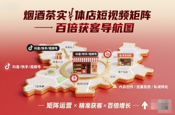 烟酒茶实体店短视频矩阵百倍获客导航图-轻创联盟