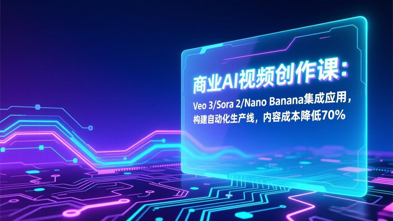 商业AI视频创作课：Veo 3/Sora 2/Nano Banana集成应用，构建自动化生产线，内容成本降低70%-轻创联盟