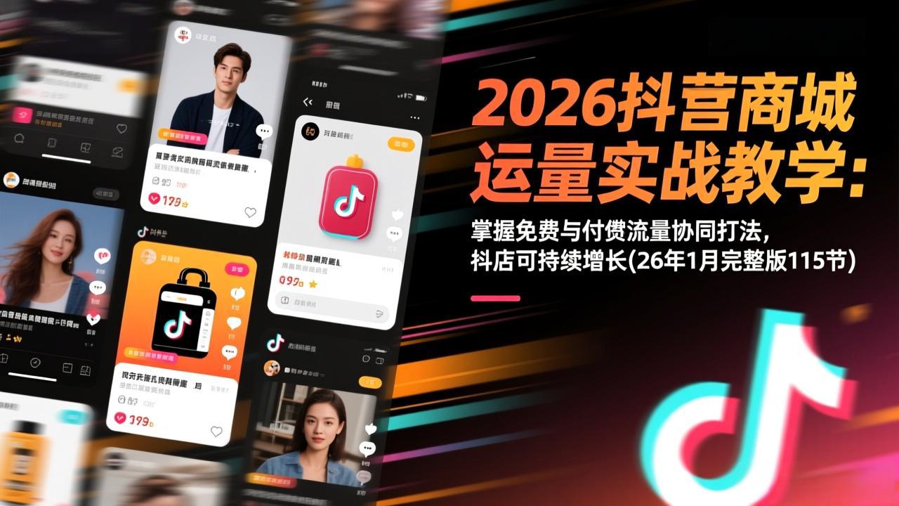 2026抖音商城运营实战教学：掌握免费与付费流量协同打法，抖店可持续增长(26年1月完整版115节-轻创联盟