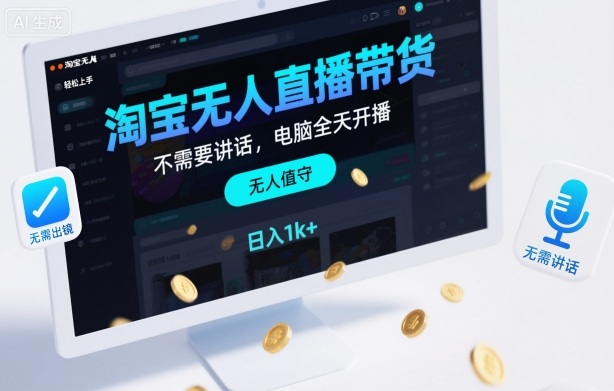 淘宝无人直播带货，不需要出镜，不需要讲话，电脑全天开播，轻松上手，日入1k+【揭秘】-轻创联盟