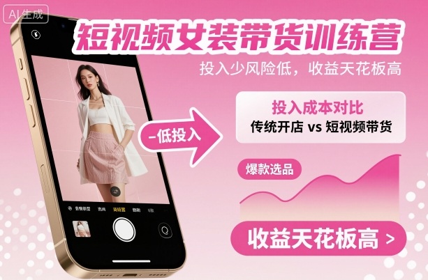 短视频女装带货训练营，投入少风险低，收益天花板高-轻创联盟