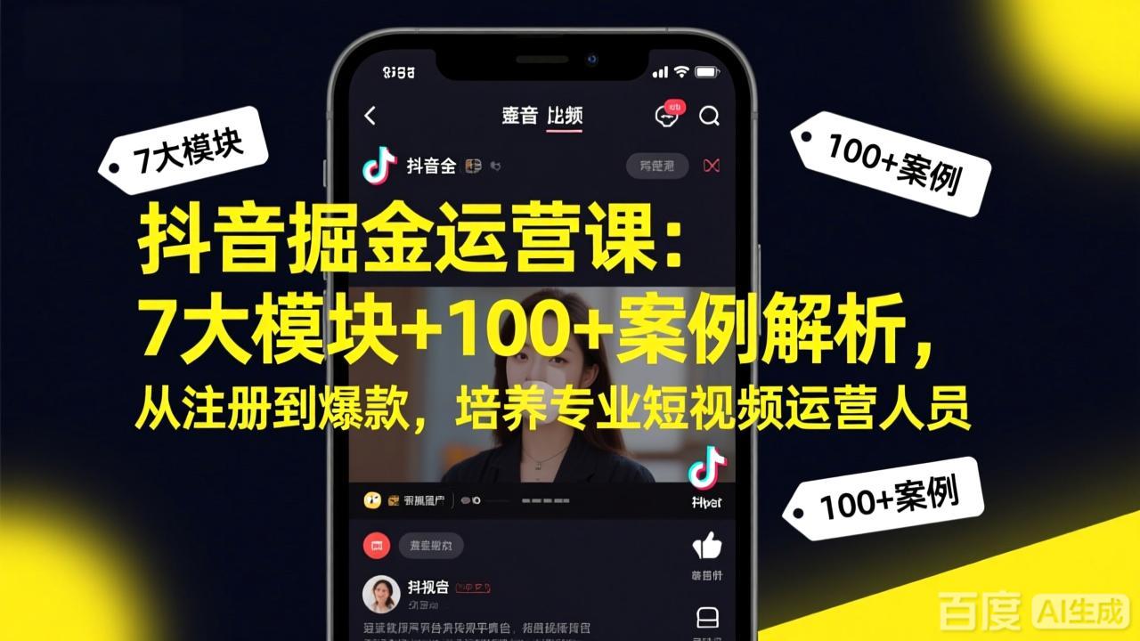 抖音掘金运营课:7大模块+100+案例解析,从注册到爆款,培养专业短视频运营人员-轻创联盟