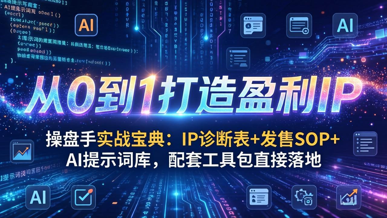 操盘手实战宝典：IP诊断表+发售SOP+AI提示词库，配套工具包直接落地，从0到1打造盈利IP-轻创联盟