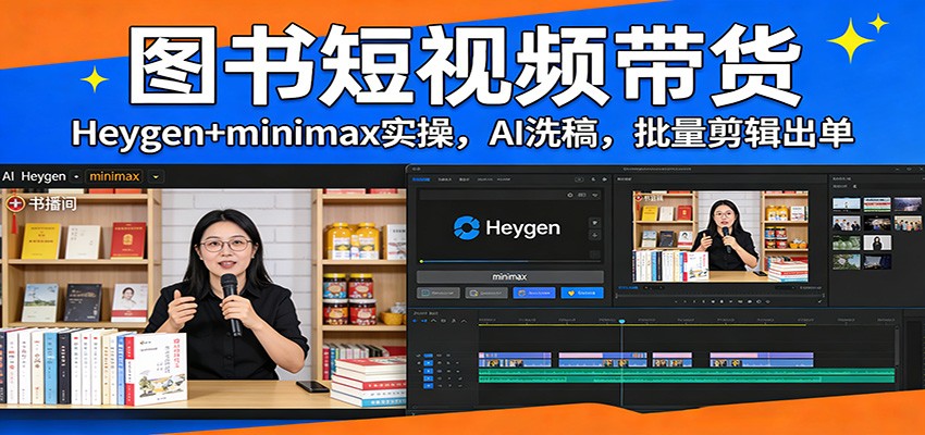 图书短视频带货：Heygen+minimax实操，AI洗稿 ，批量剪辑出单-轻创联盟