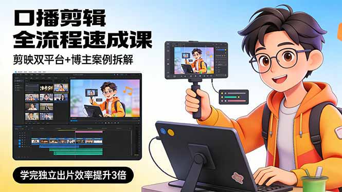 口播剪辑全流程速成课，剪映双平台+博主案例拆解，学完独立出片效率提升3倍-轻创联盟
