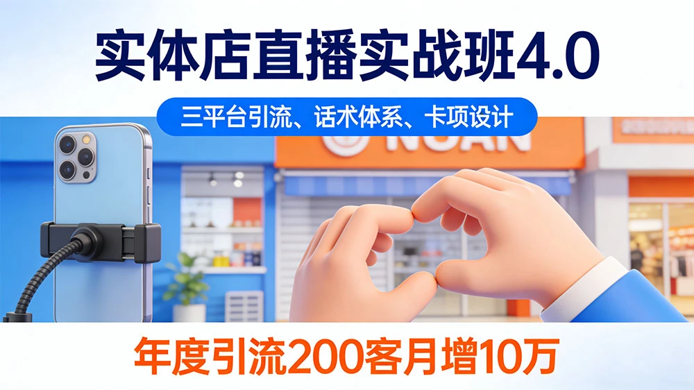 实体店直播实战班 4.0，三平台引流、话术体系、卡项设计，年度引流 200+ 客月增 10 万-轻创联盟