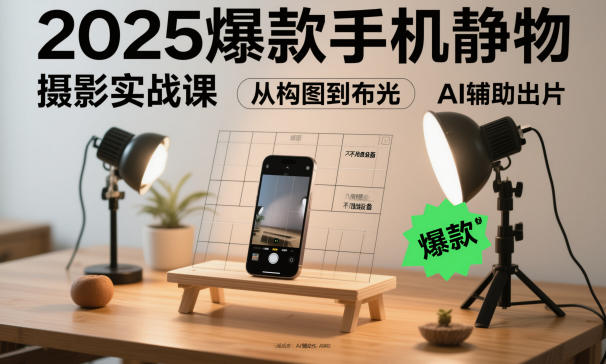 2025爆款手机静物摄影实战课，从构图到布光，不用贵设备，AI辅助出片-轻创联盟