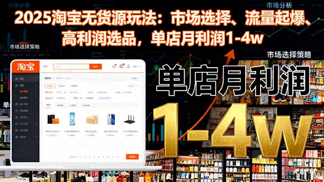 2025淘宝无货源玩法：市场选择、流量起爆、高利润选品，单店月利润1-4w-轻创联盟