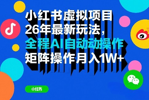 小红书虚拟项目26年最新玩法，全程AI自动操作，矩阵操作月入1W＋【揭秘】-轻创联盟