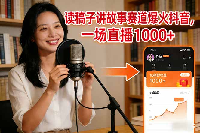 读稿子讲故事赛道爆火抖音，一场直播日入1000+-轻创联盟