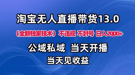 淘宝无人直播13.0，公域私域技术，不封号，不违规布局下半年旺季赛道，日入1K+(独家技术)【揭秘】-轻创联盟