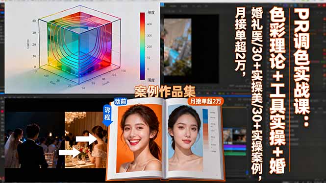 PR调色实战课：色彩理论+工具实操+婚礼医美/30+实操案例，月接单超2万-轻创联盟