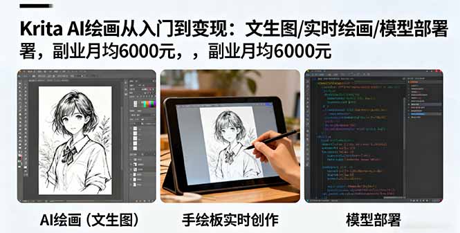 Krita AI绘画从入门到变现：文生图/实时绘画/模型部署，副业月均6000元-轻创联盟