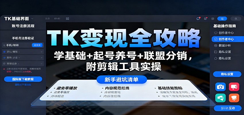 TK变现全攻略：学基础+起号养号+联盟分销，附剪辑工具实操-轻创联盟