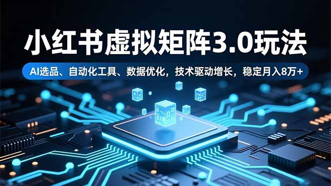 小红书虚拟矩阵3.0玩法，AI选品、自动化工具、数据优化，技术驱动增长，稳定月入8万+-轻创联盟