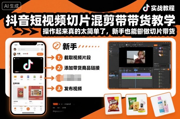 抖音短视频切片混剪带货教学，操作起来真的太简单了，新手也能做切片带货-轻创联盟
