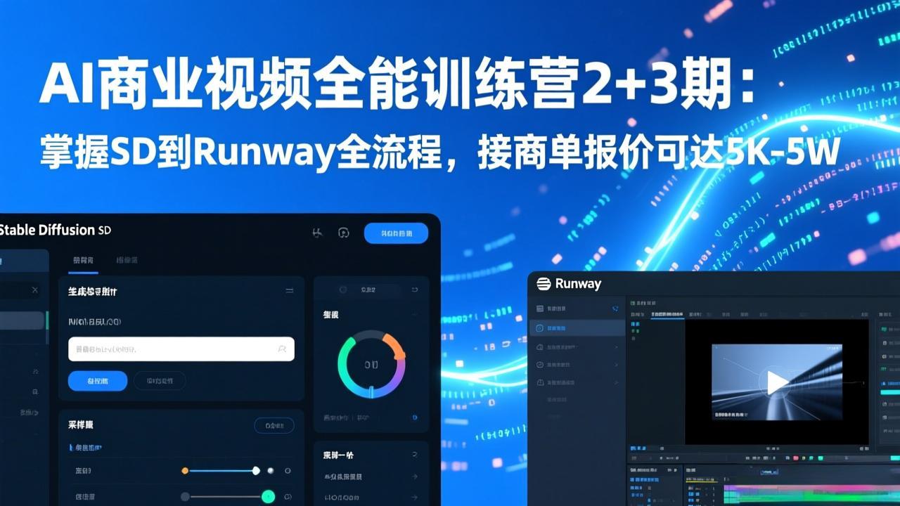 AI商业视频全能训练营2+3期：掌握SD到Runway全流程，接商单报价可达5K-5W-轻创联盟