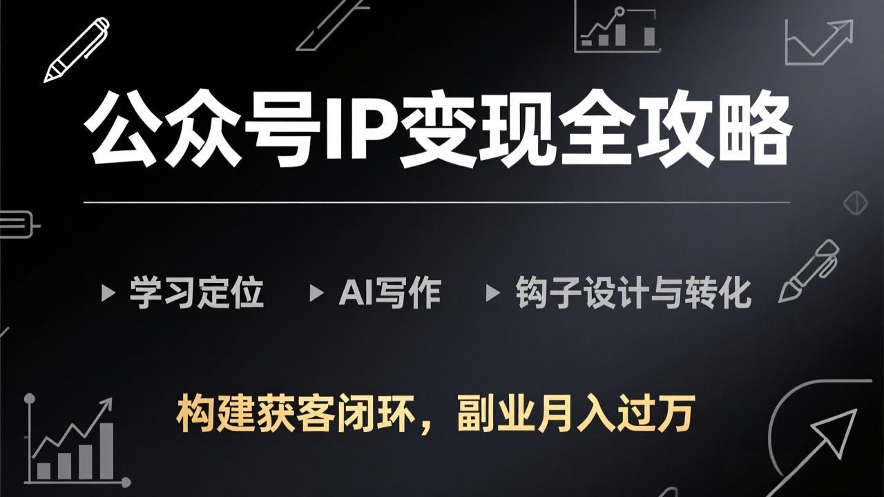公众号IP变现全攻略-更新，学习定位、AI写作、钩子设计与转化，构建获客闭环，副业月入过万-轻创联盟