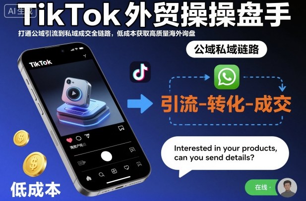 TikTok外贸操盘手，打通公域引流到私域成交全链路，低成本获取高质量海外询盘-轻创联盟