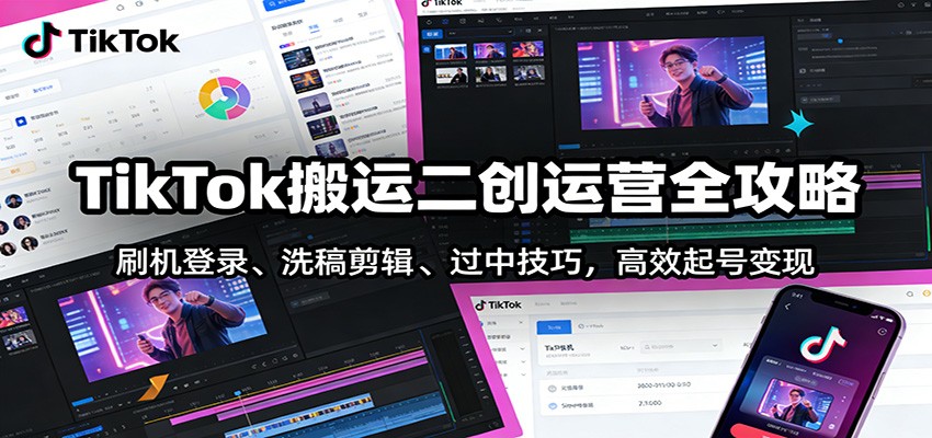 TikTok搬运二创运营全攻略：刷机登录、洗稿剪辑 、过中技巧，高效起号变现-轻创联盟